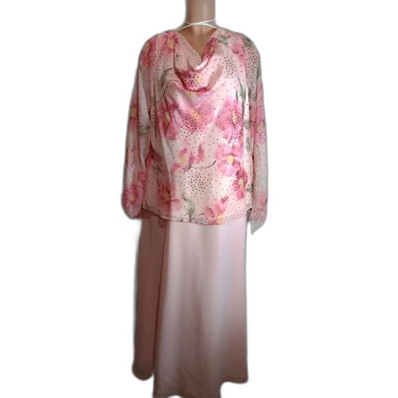 Onyx Nite By Wendye Chaitin Elegant Pink Floral Women's Gown Size 20W NEW - Picture 2 of 12